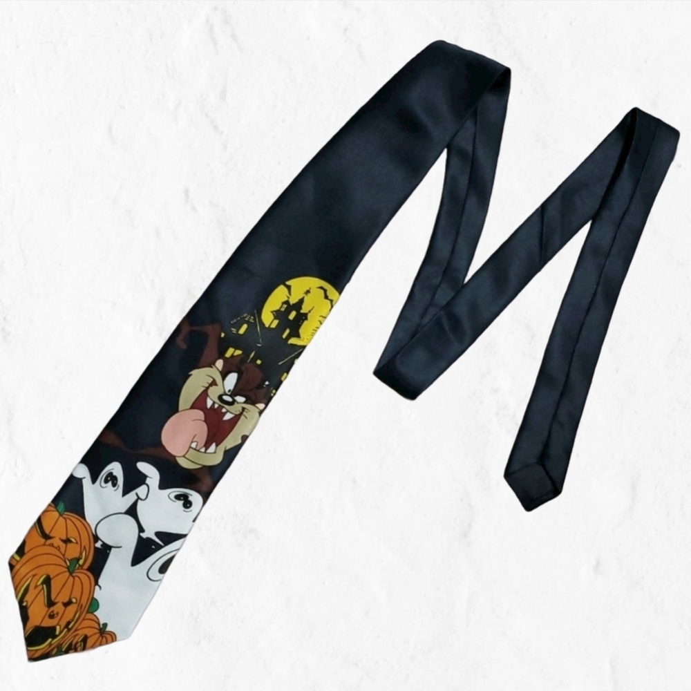 Vintage Looney Tunes Tazmanian Devil Halloween Tie 90s Taz Pumpkins Retro